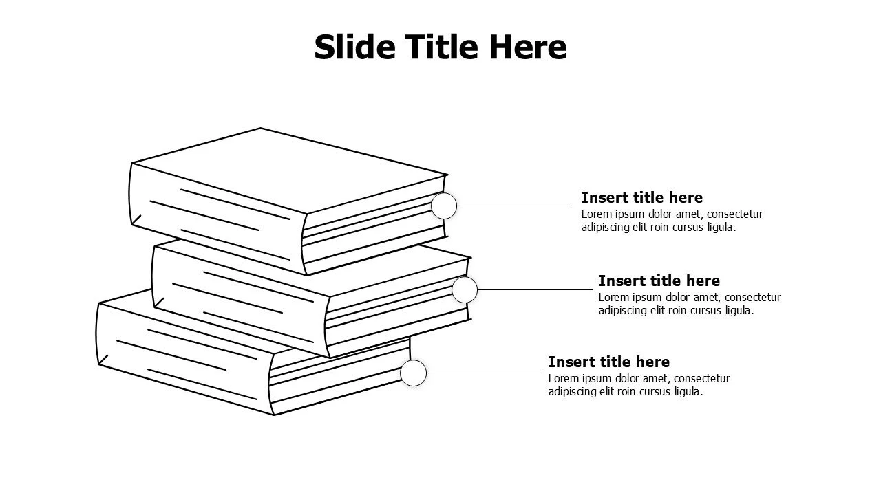 3 points outline overlayered books infographic