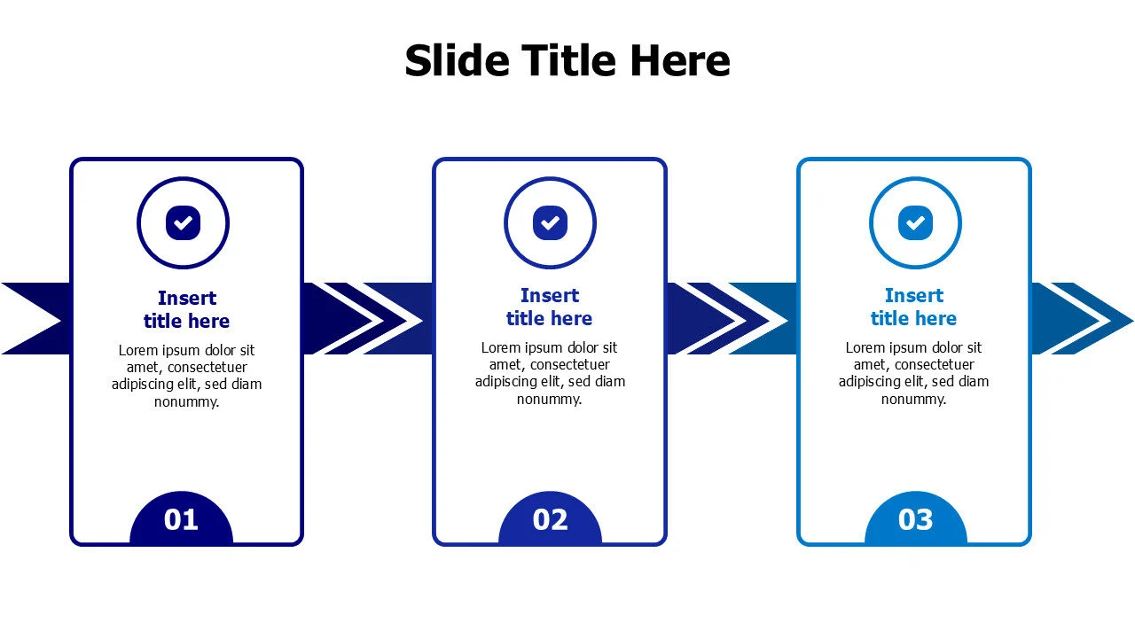 3 points outlined colored stripes with arrows infographic