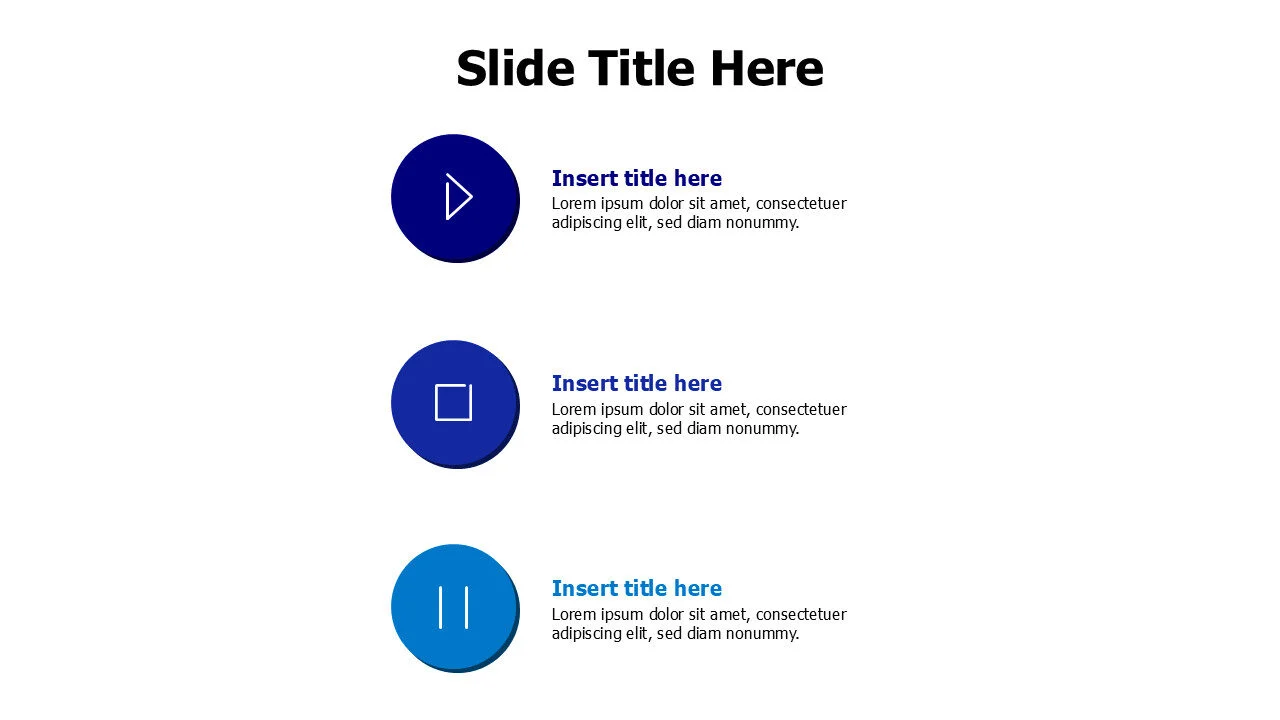 3 points play pause stop infographic