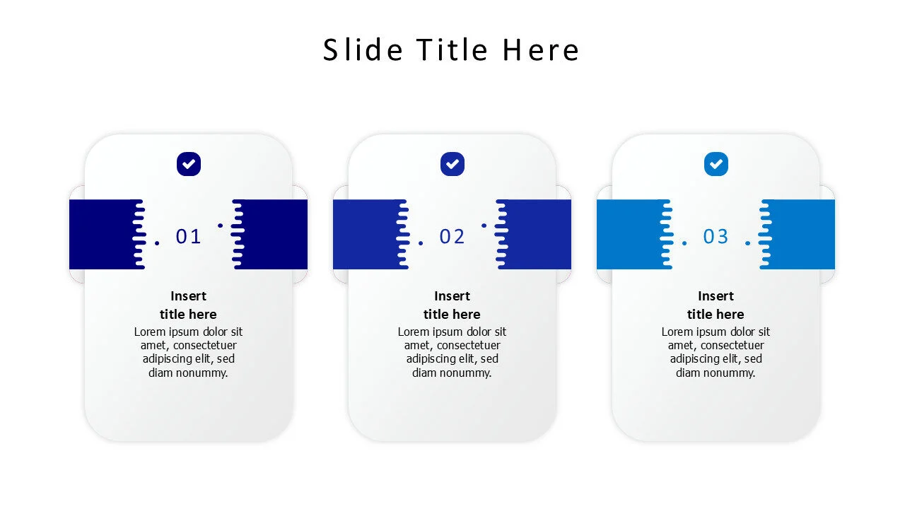 3 points white curved squares with icons infographic