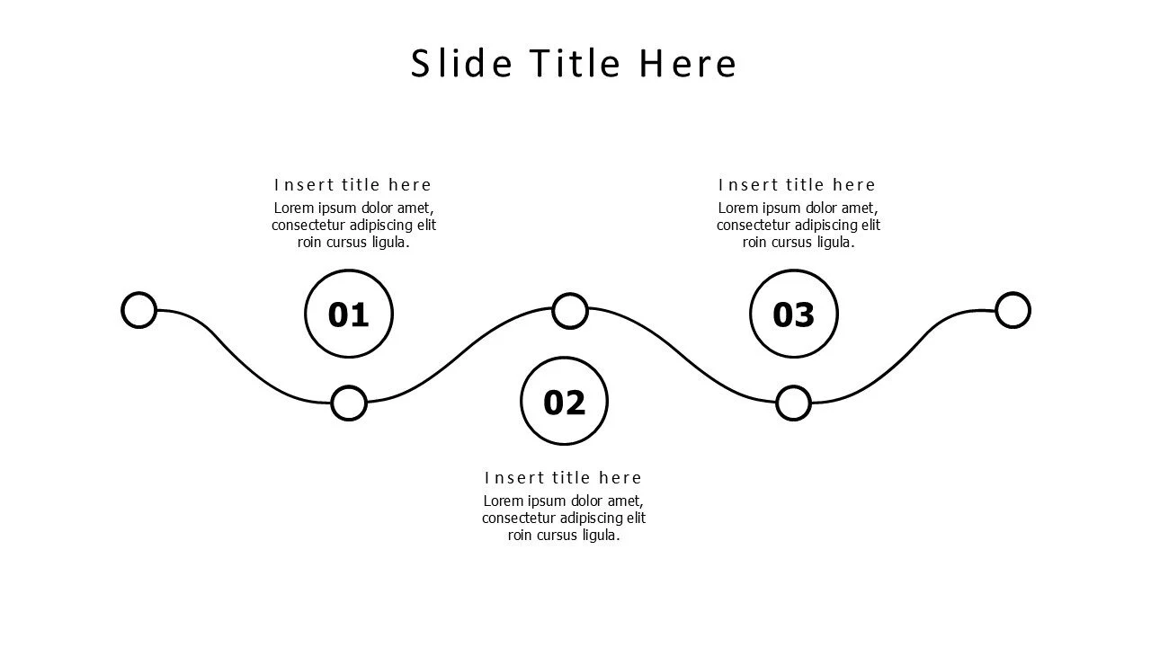 3 points zigzag curved line with doodle circles infographic
