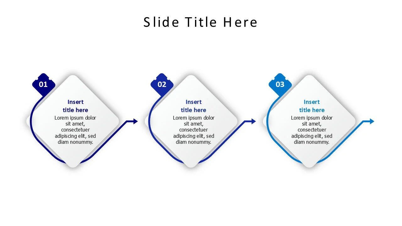 3 rhambus shapes with arrows infographic