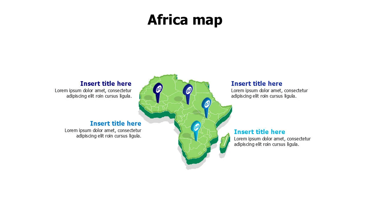 3D Africa map with location pins