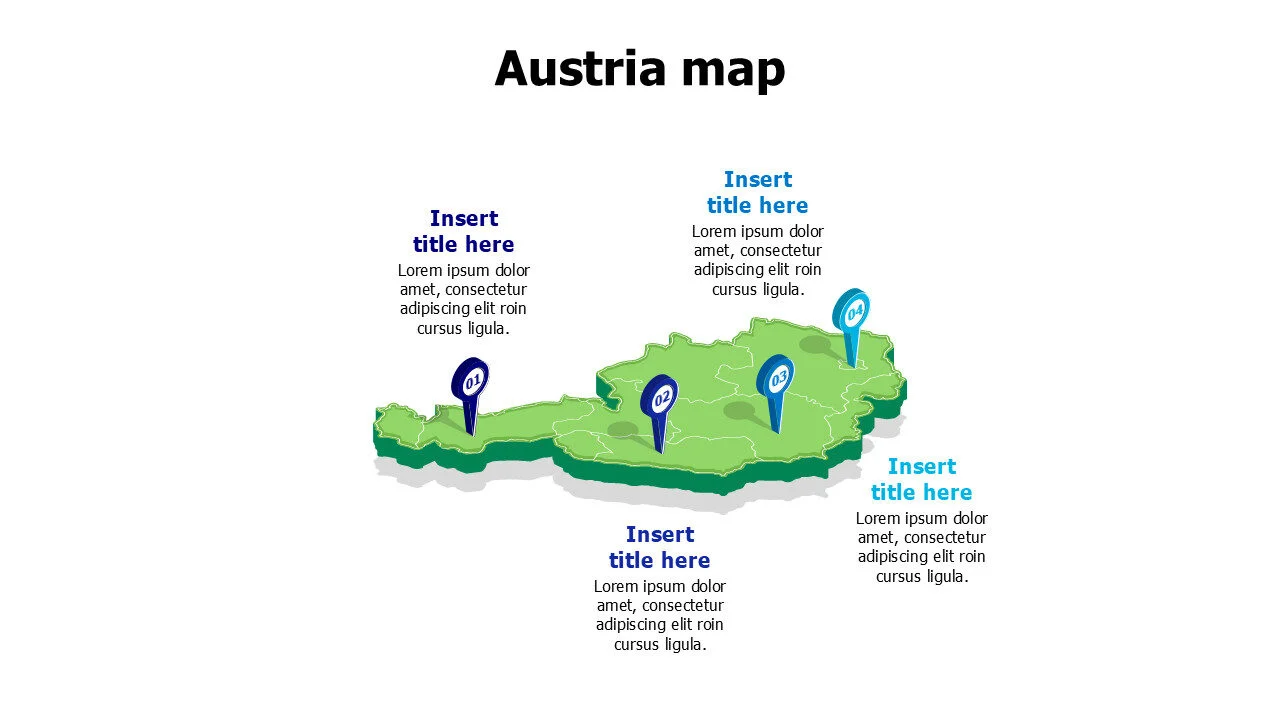 3D Austria map with location pins