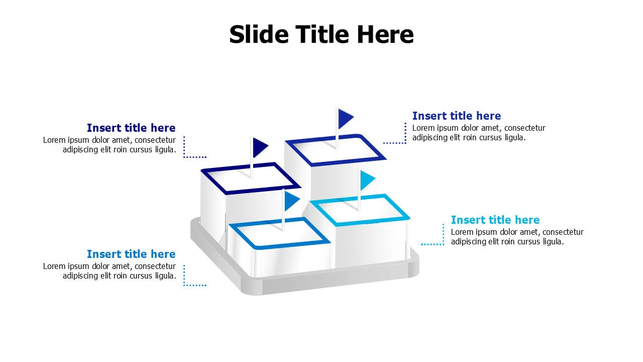4 3D platforms with colored flags infographic