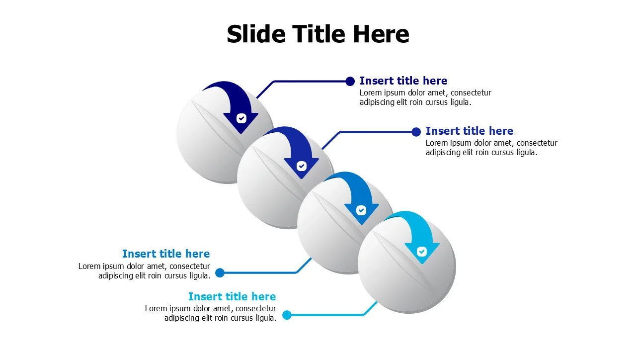 4 3D white balls with arrows infographic