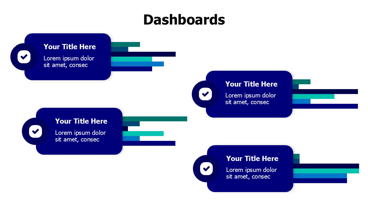 4 bar charts with icons dashboard