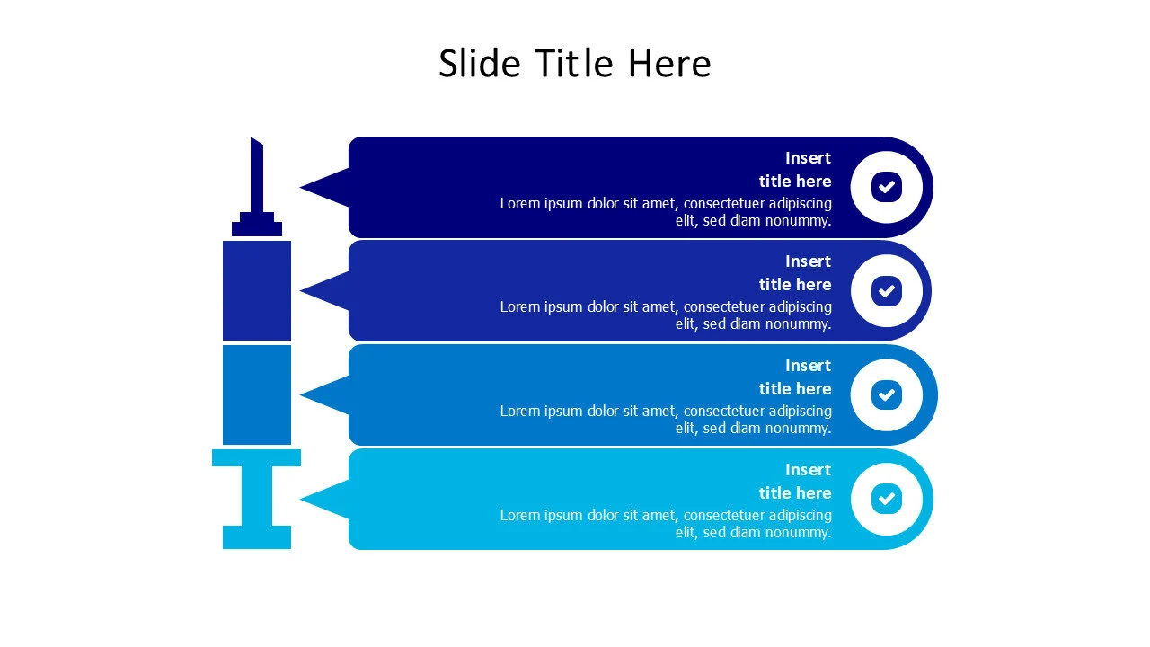 4 blocks from colored divided syringe infographic