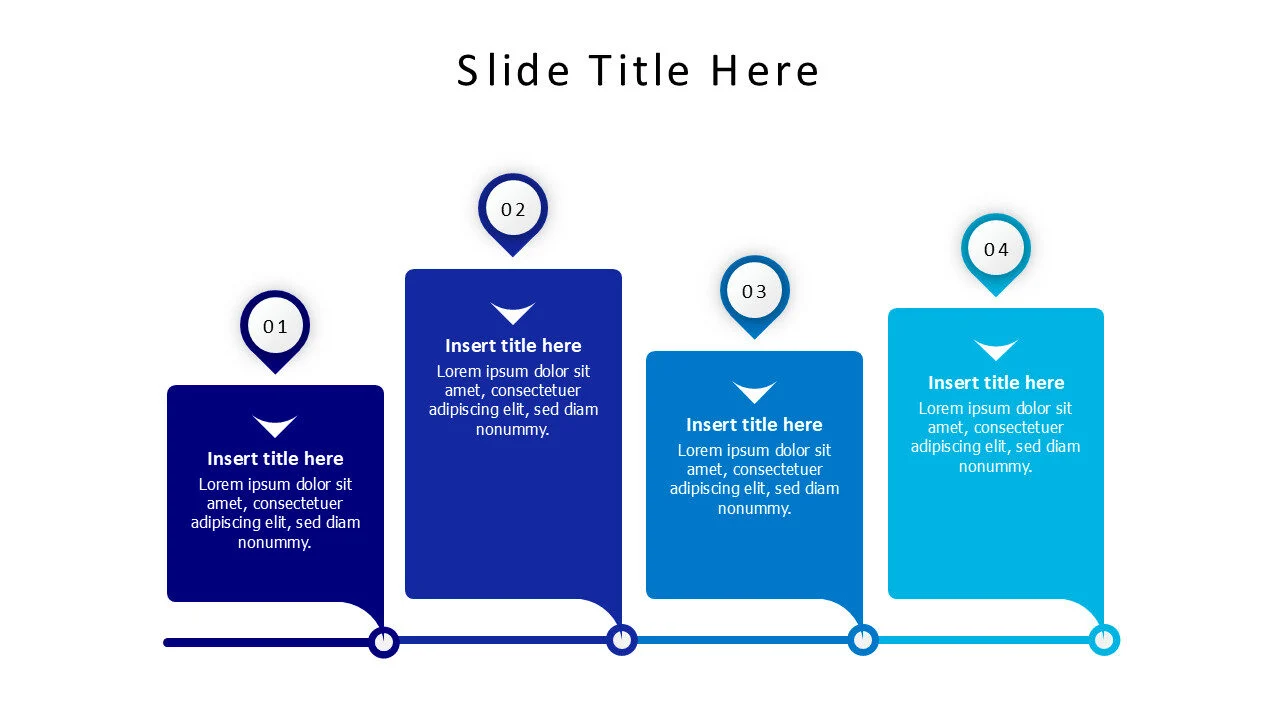 4 blocks out of timeline with numbers pins infographic