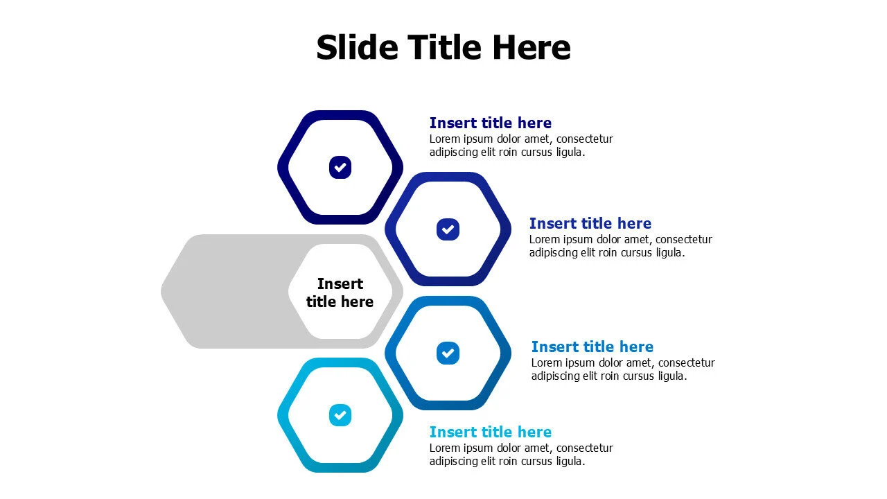 4 branched hexagon shapes with icons infographic