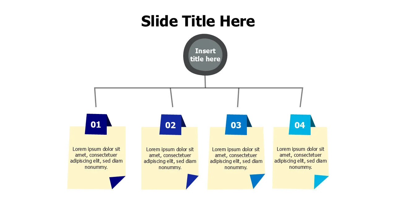 4 branching sticky notes from a circle infographic