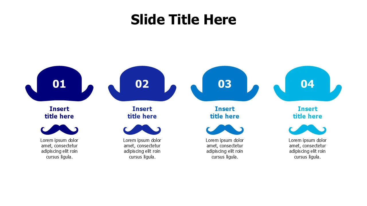 4 colored Hat and mustache infographic