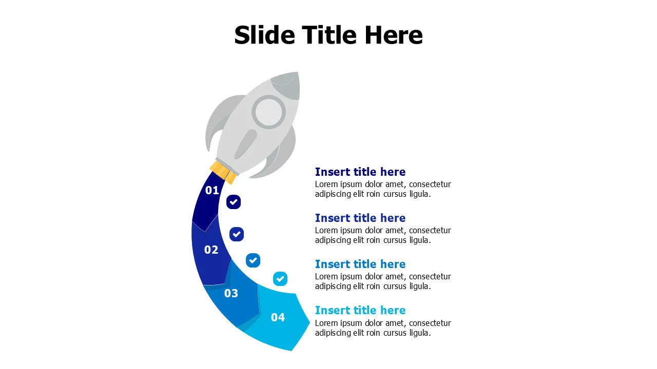 4 colored arrows out of a rocket infographic