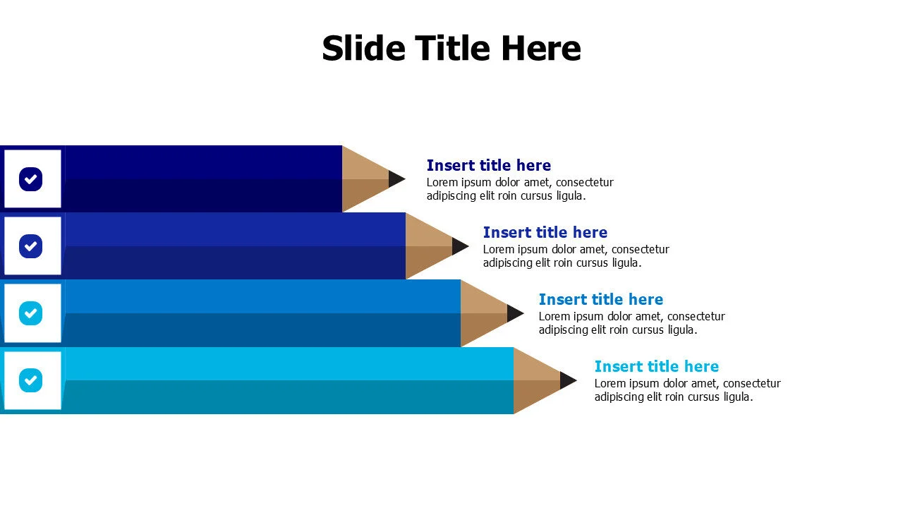 4 colored bencils with icons infographic