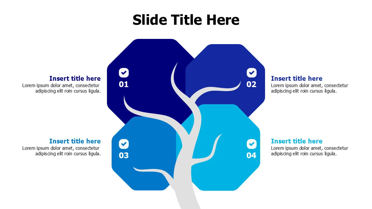 4 colored blocks on tree infographic