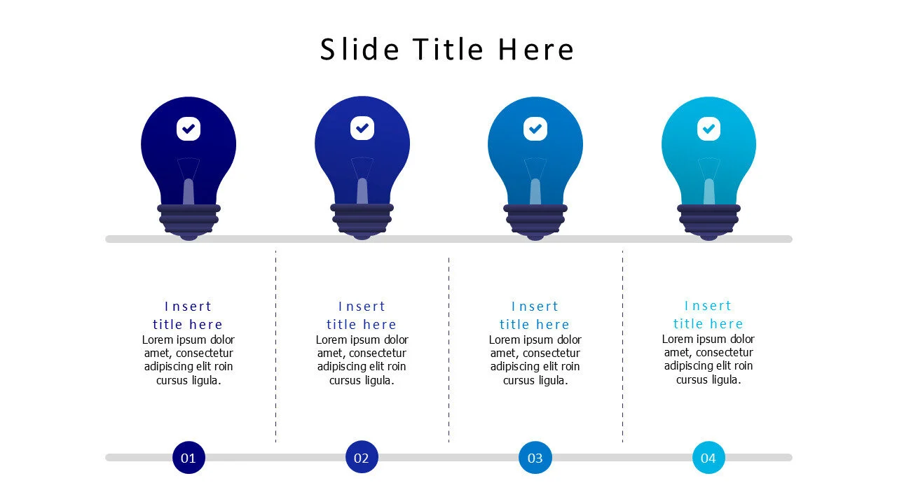 4 colored bulbs timeline infographic