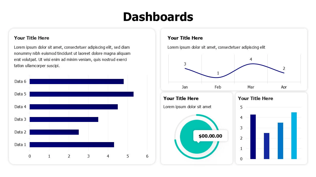 4 colored charts dashboard