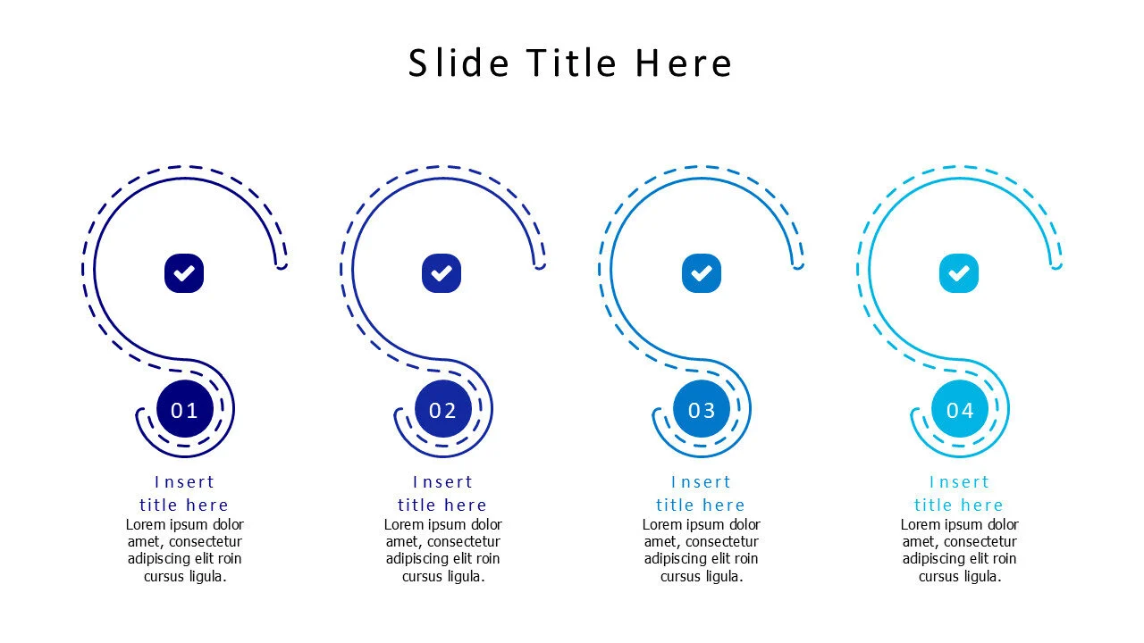 4 colored circles with dotted lines infographic