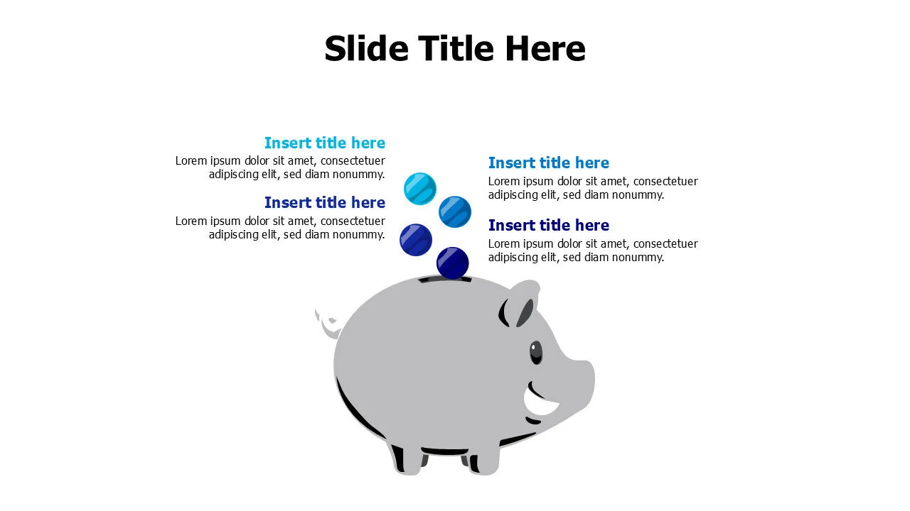 4 colored coins in piggy bank infographic