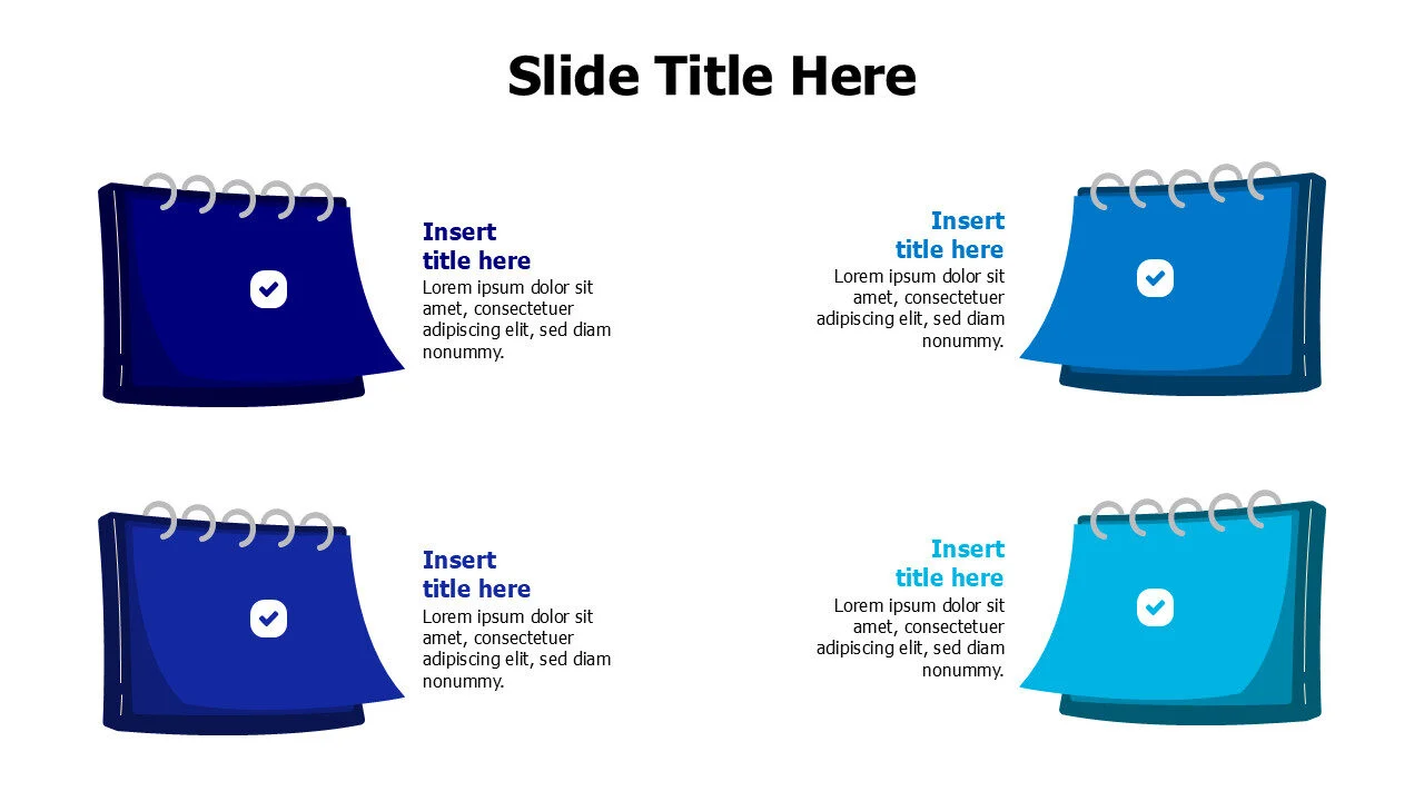 4 colored notebooks with icons infographic