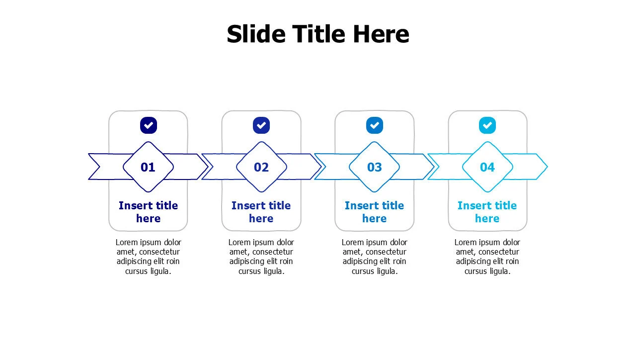 4 colored outline blocks and arrows infographic