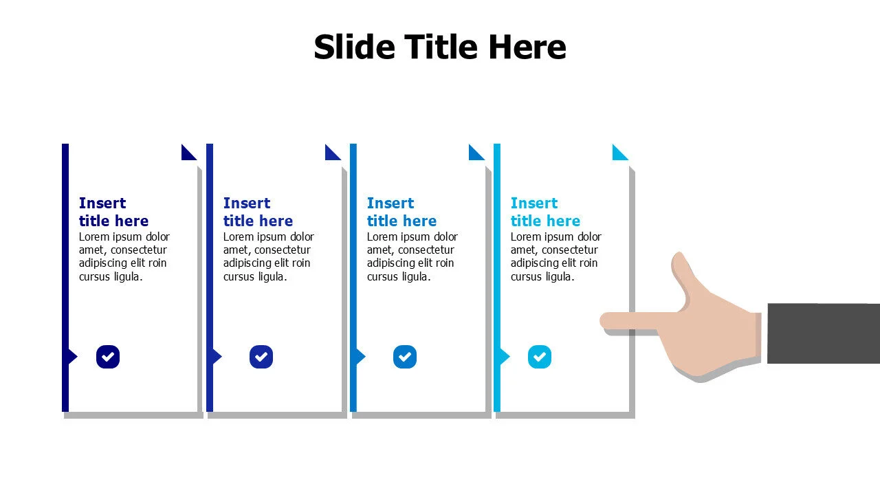 4 colored papers with pointing hand infographic