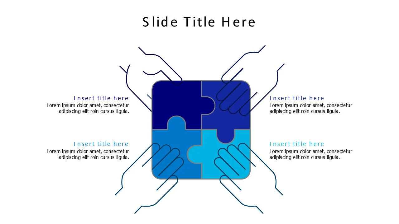 4 colored puzzle pieces with hands infographic