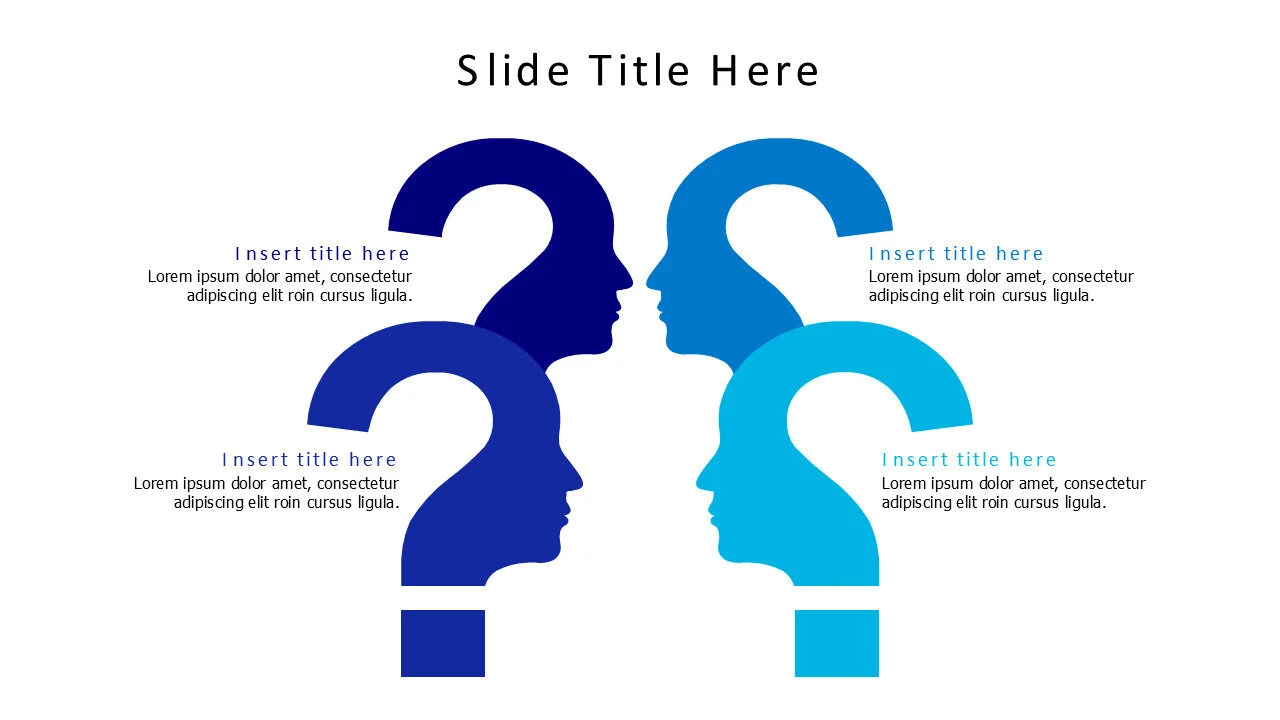 4 colored question mark heads infographic