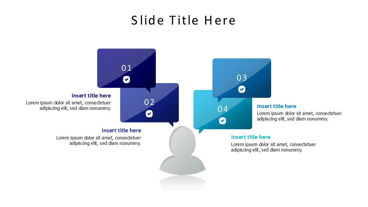 4 colored speech bubbles from a person infographic