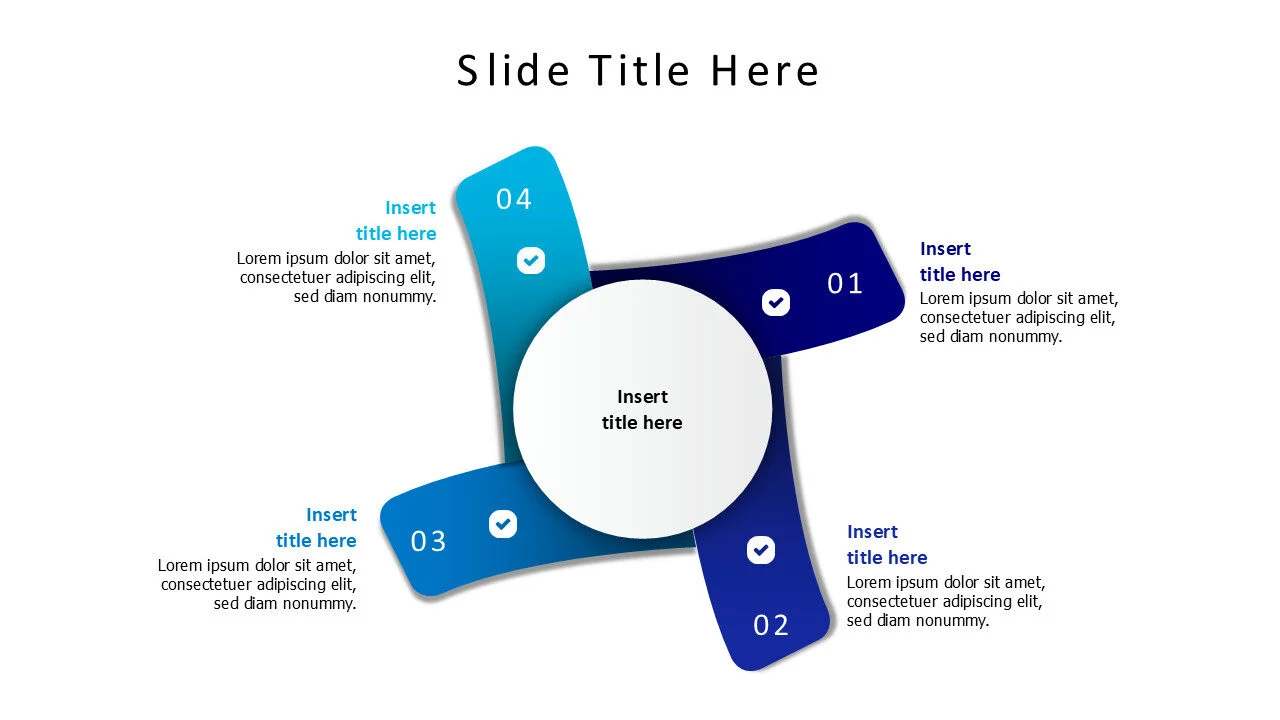 4 colored stripes around a circle infographic with icons