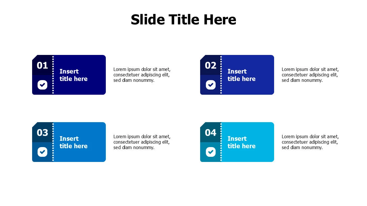 4 colored tickets infographic with icons