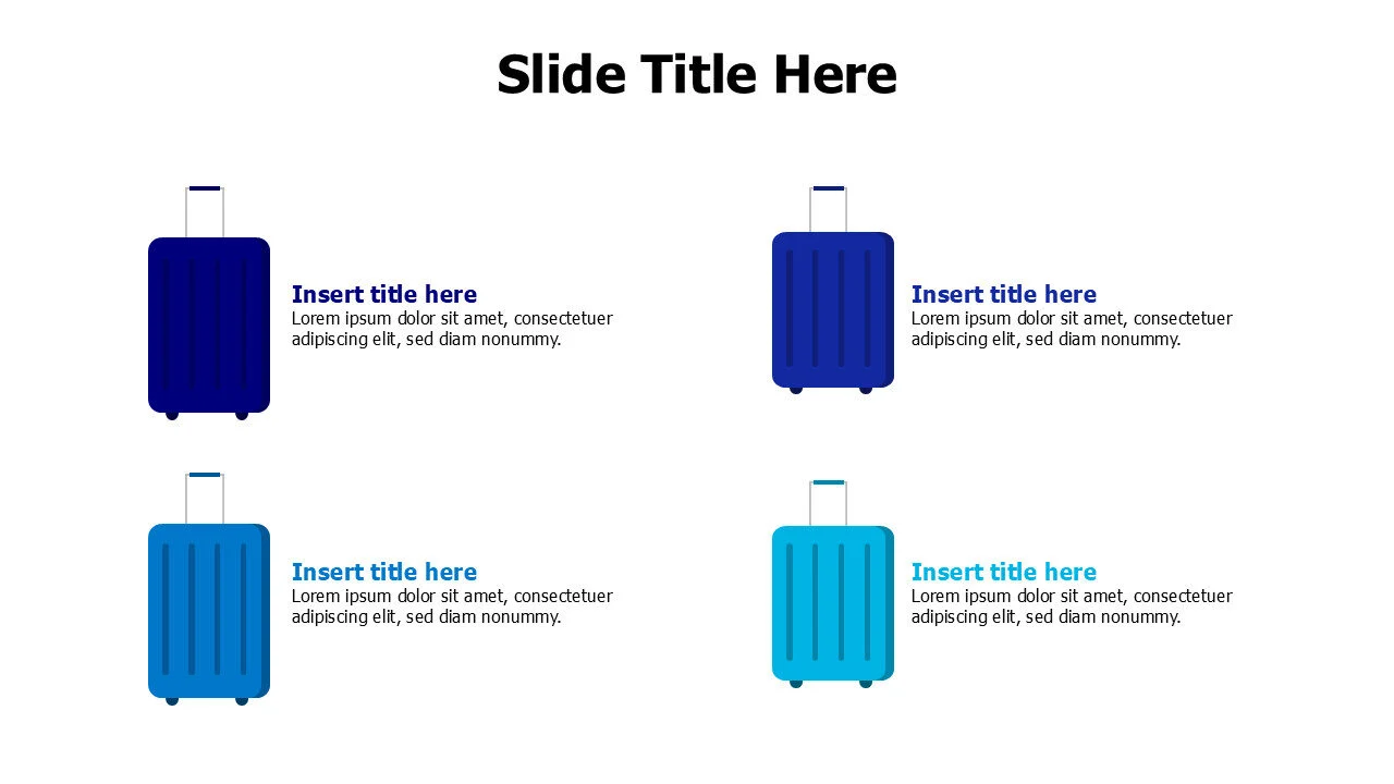 4 colored travel bags infographic