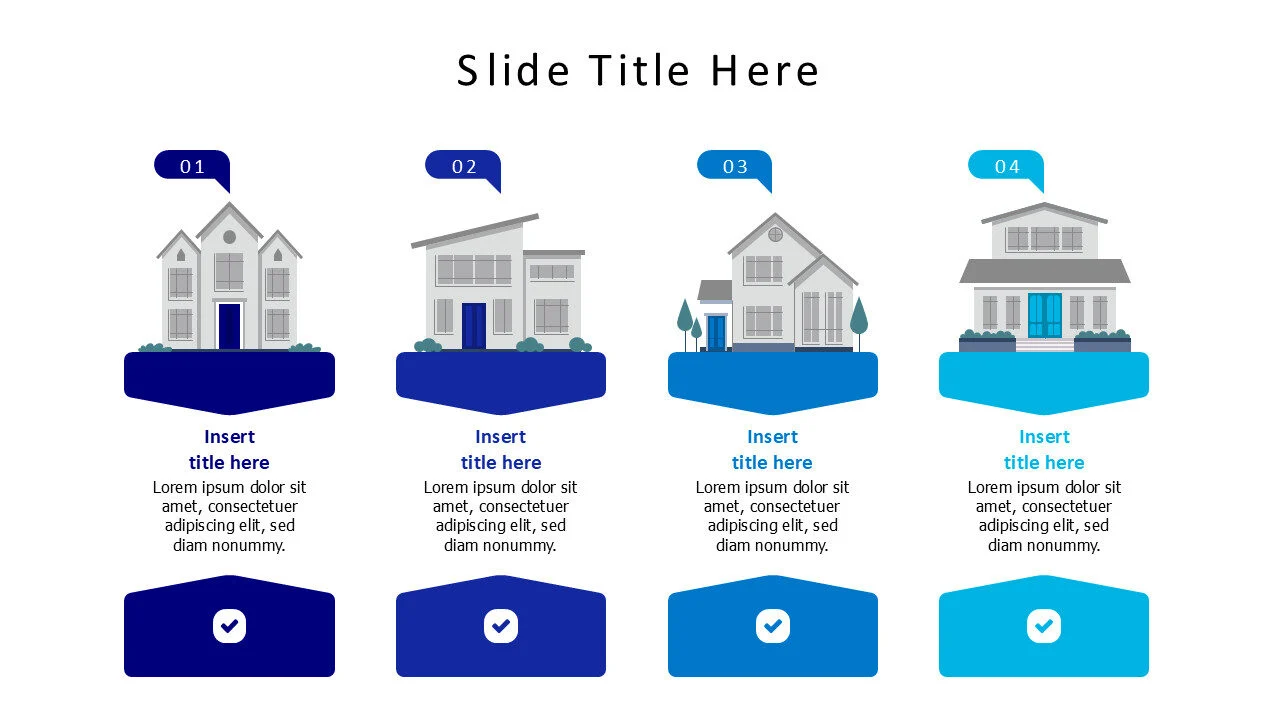 4 different houses infographic with icons