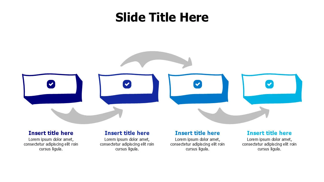 4 doodle colored blocks with arrows infographic