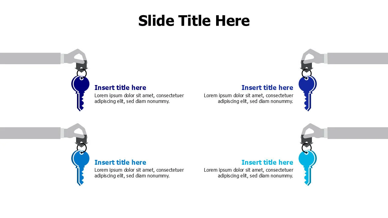 4 hands holding colored keys infographic