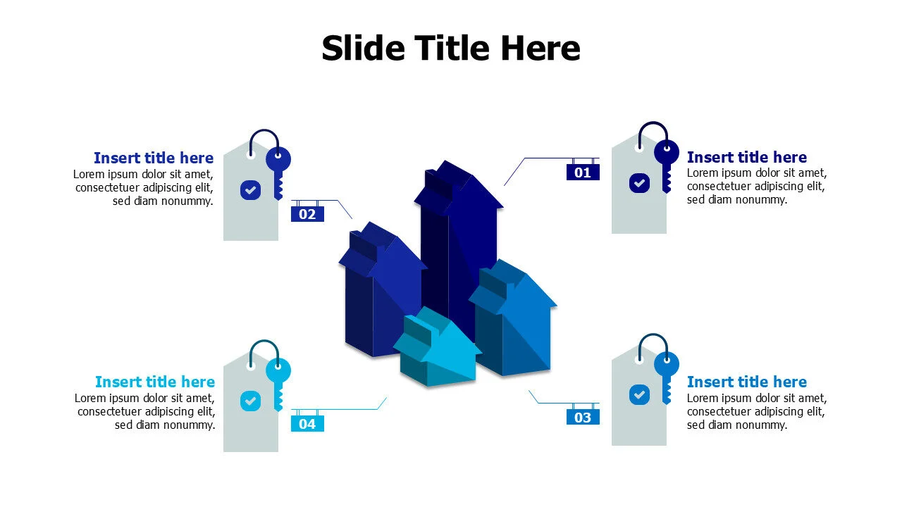 4 points 3D appartments in different sizes infographic