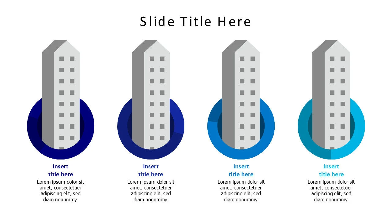 4 points 3D buildings with editable pie charts infographic