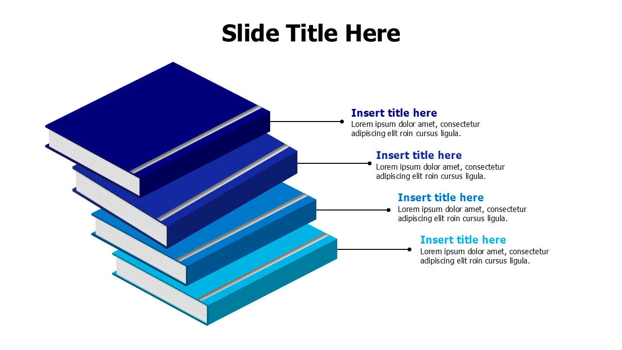 4 points 3D colored overlayered books infographic