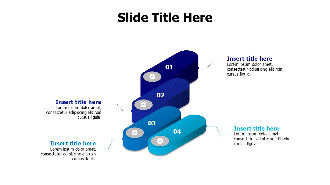 4 points 3D curved blocks infographic with icons