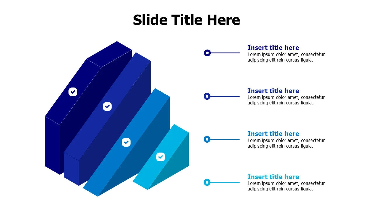 4 points 3D different blocks funnel infographic