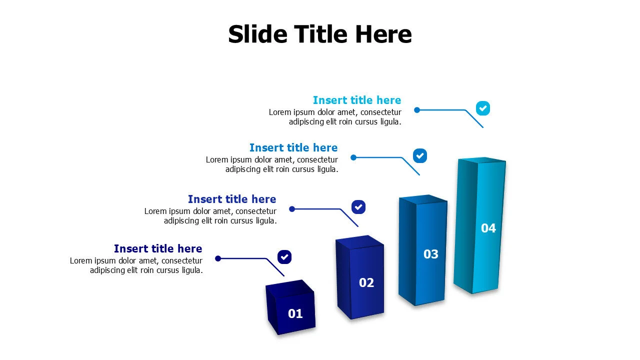 4 points 3D growing bar chart infographic