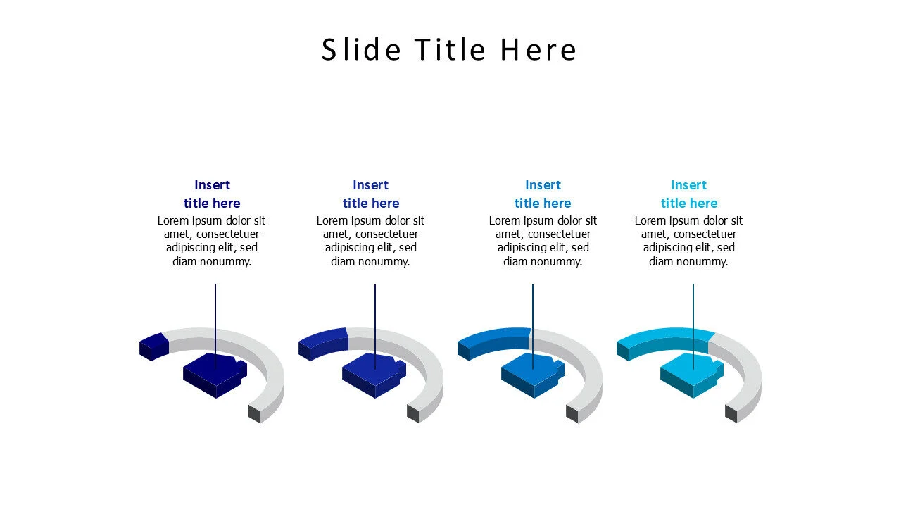 4 points 3D houses with half circles infographic