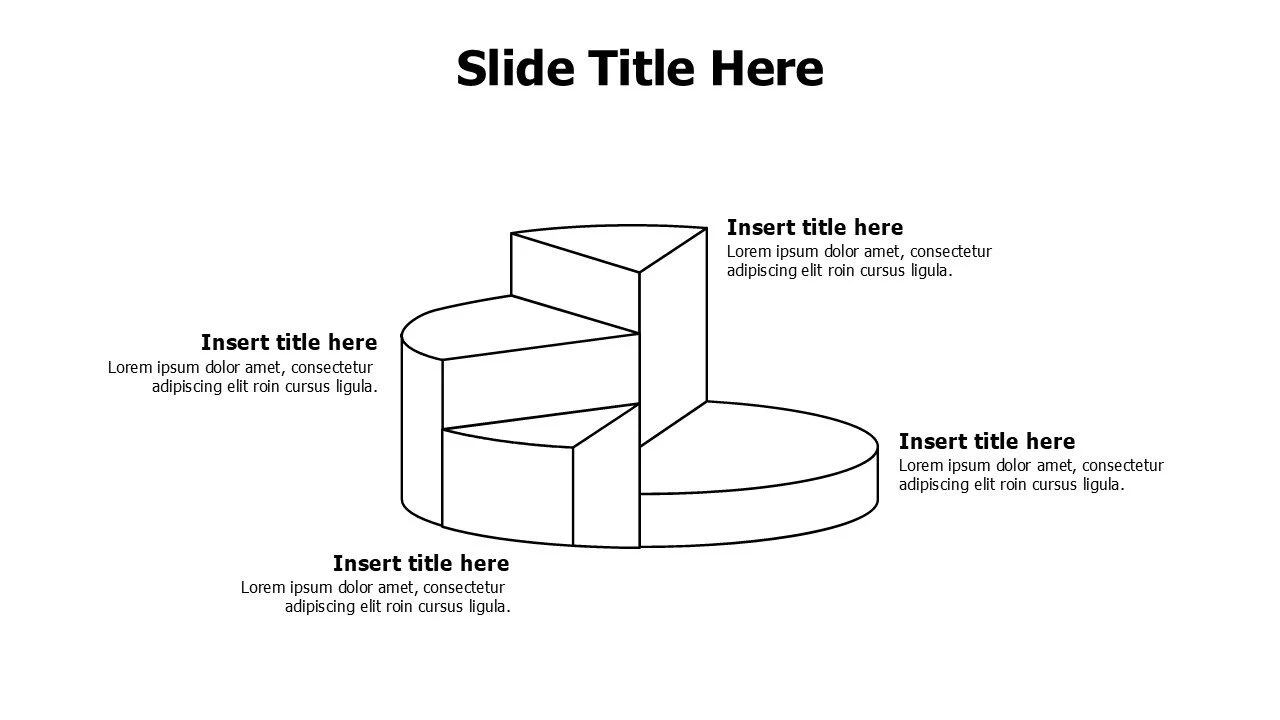 4 points 3D outline divided pie chart infographic