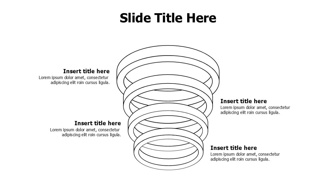 4 points 3D outline rings funnel infographic