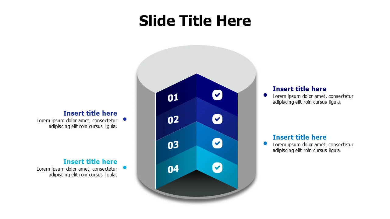 4 points 3D three quarters cylinder infographic