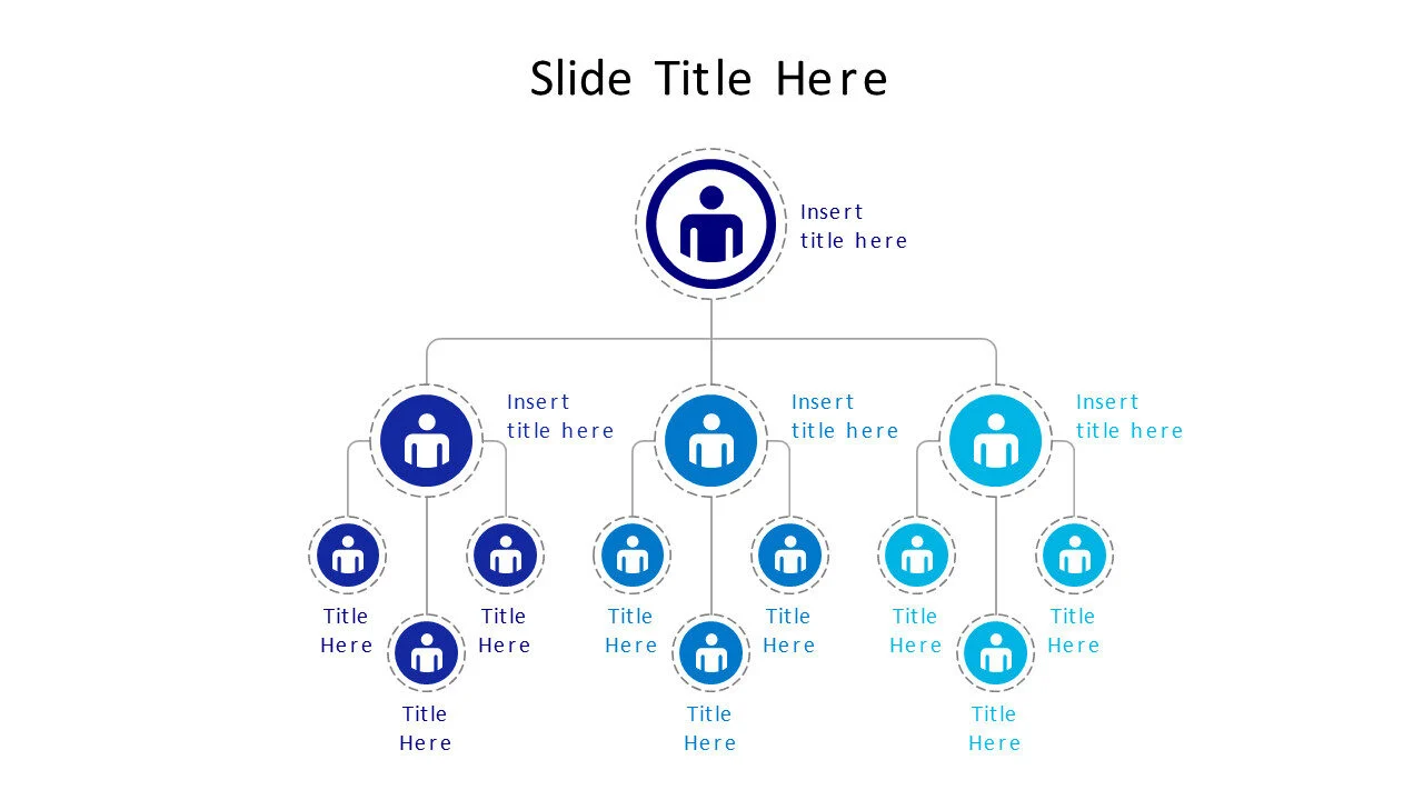4 points branching colored org chart infographic