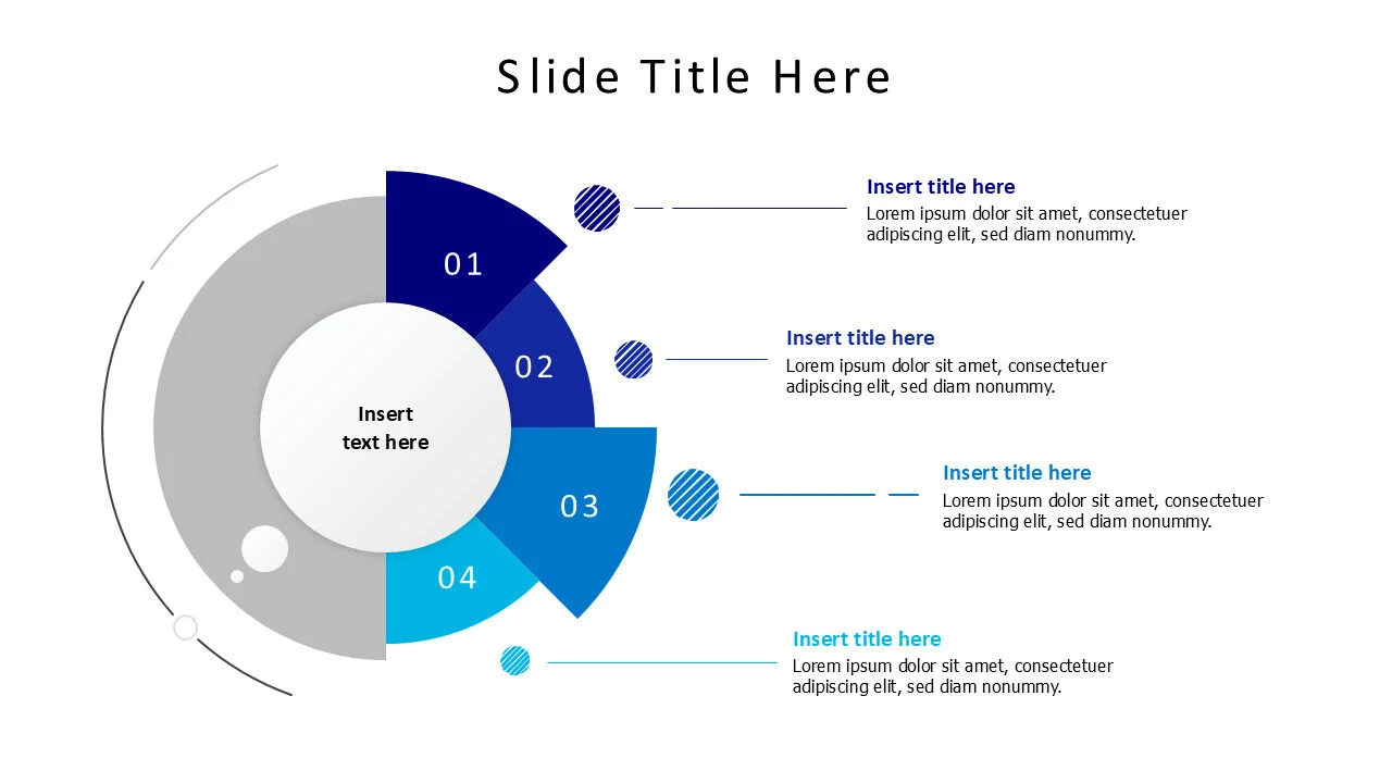 4 points branching colored parts with circles infographic