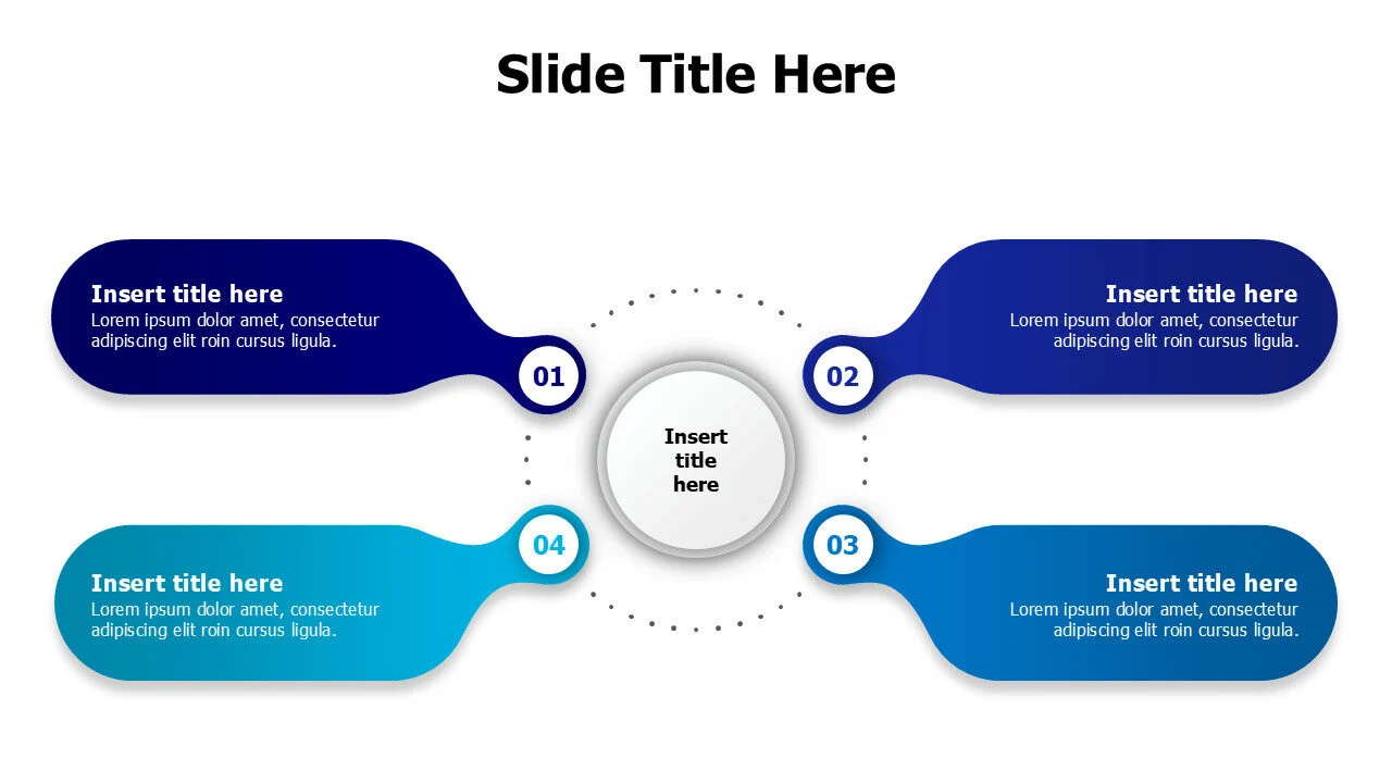 4 points branching curved shape with circles infographic