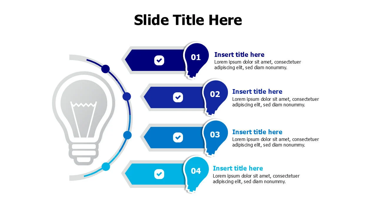 4 points branching infographic from a flat bulb