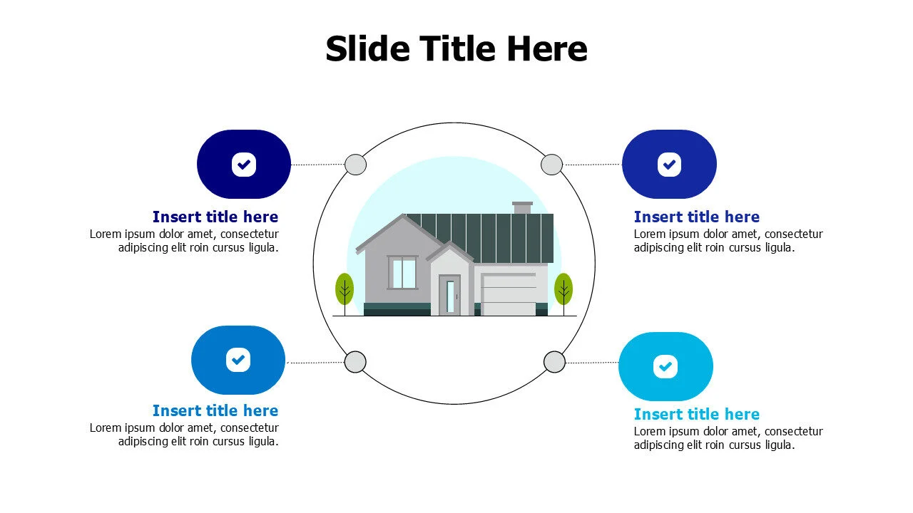 4 points branching infographic from a house